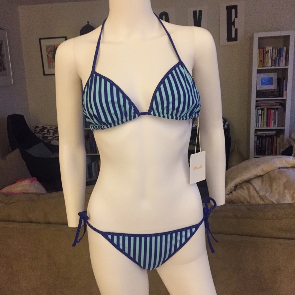 NWT Diane Von Furstenburg Blue Stripe Bikini
